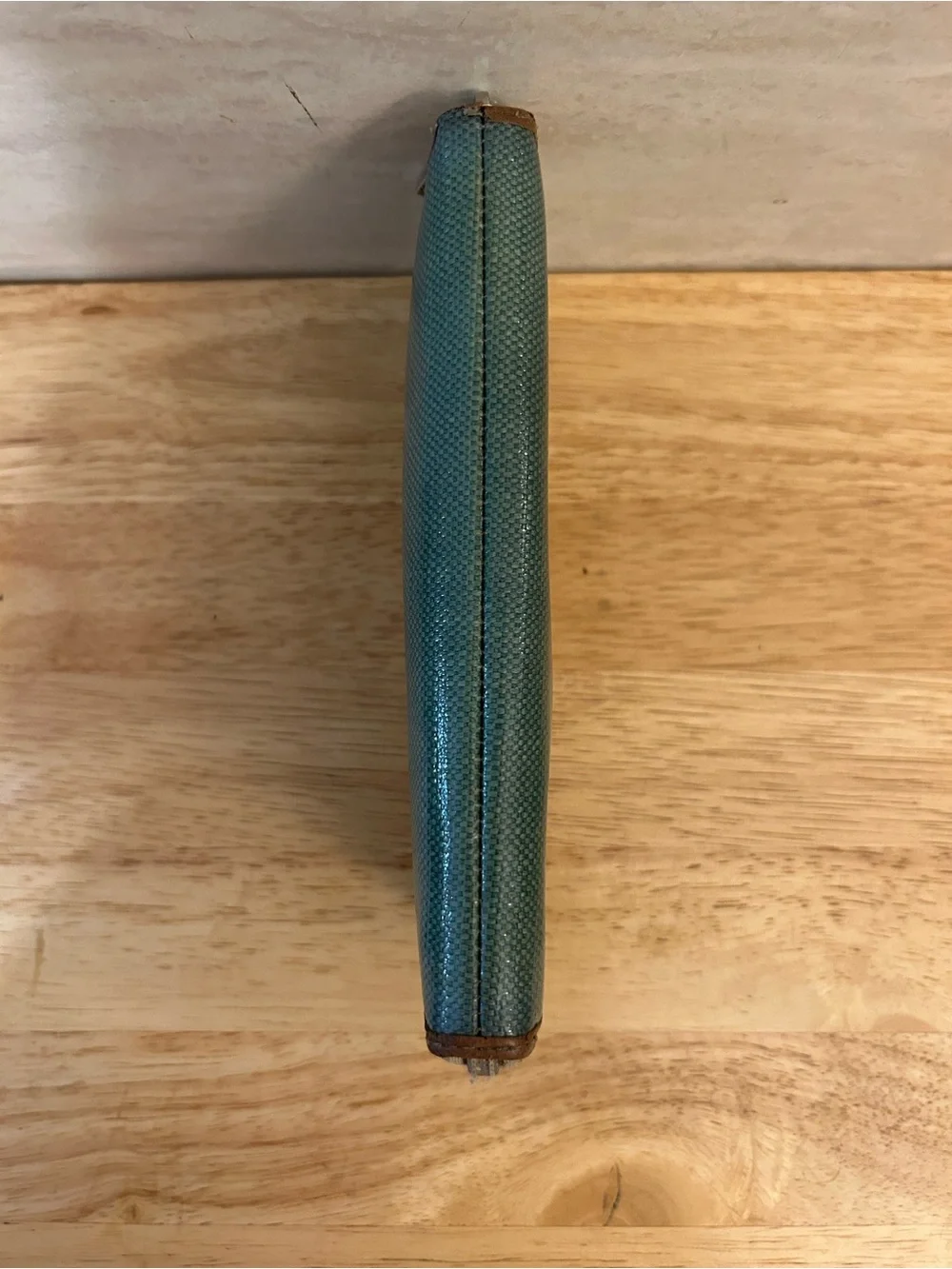 Fossil Teal and Tan Zip Wallet with Herringbone Accent